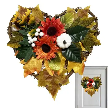 Тыквенный венок для входной двери, Многоразовая гирлянда из кленовых листьев на Хэллоуин, Круглогодичный венок, Подарок на День Благодарения, декор для прихожей