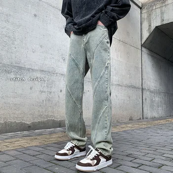 Уличная мода, Мужские повседневные джинсы, Ретро Облегающие джинсы, Мужская Диагональная строчка, Дизайнерские джинсовые брюки в стиле хип-хоп, Hombre