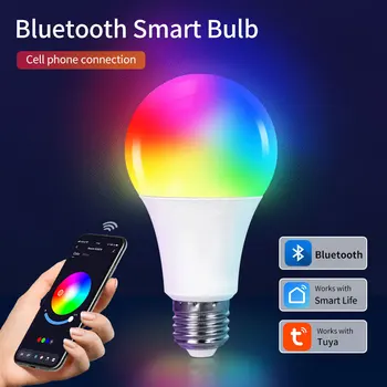 Умная светодиодная лампа E27 Tuya Bluetooth 9 Вт с регулируемой яркостью RGB CW + WW 110 В 220 В Smart Life App Control для освещения спальни и гостиной
