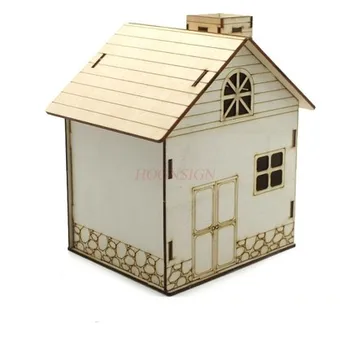физический эксперимент Раскрашиваемый деревянный домик-копилка детская раскрашиваемая модель дома ручной работы DIY коробка для хранения игрушек