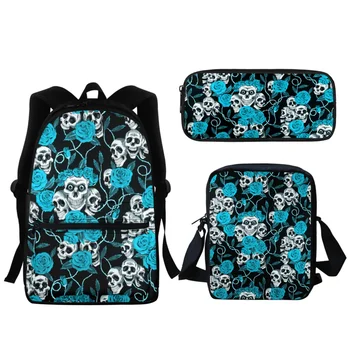 Фирменный дизайн Horror Skull Rose, студенческая школьная сумка большой емкости на молнии, рюкзак для детского сада, сумка для книг для девочек и мальчиков, сумка-мессенджер