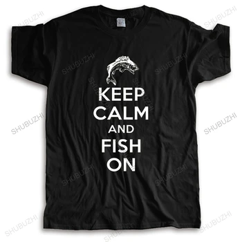 Футболка Fishinger Keep Calm and Fish on, Футболка, Подарок для Рыбака, Профессия, Хобби, Мужская Футболка, Хлопковые футболки с коротким рукавом и принтом