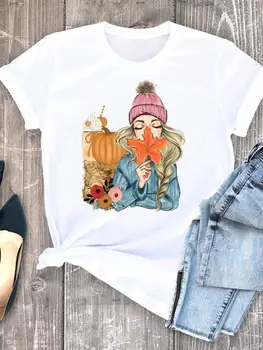 Футболка с акварельным принтом в прекрасном стиле, женская осенняя одежда на Хэллоуин, День Благодарения, Женские футболки с графическим рисунком, женские футболки