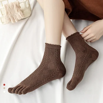 Хлопковые женские носки с пятью пальцами, модные темно-коричневые свободные Короткие носки Harajuku с носками, Японские носки с разрезом