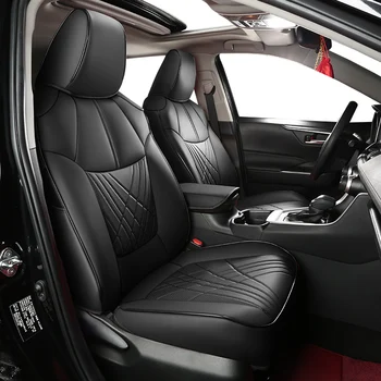 Чехлы для автомобильных сидений оригинального дизайна для Toyota Rav4 2019 2020 2021 2022 2023, Защита сиденья из искусственной кожи, Совместимая подушка безопасности -черный