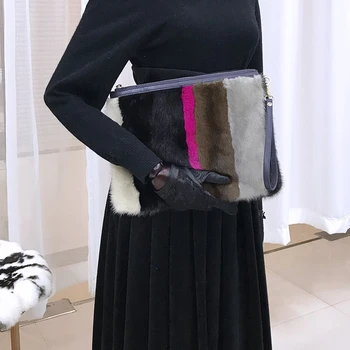 Элегантная роскошная женская меховая сумка из высококачественного меха норки в полоску, дизайнерская сумка-конверт, модная плюшевая квадратная сумка