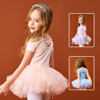 Элегантное балетное платье USHINE для девочек, танцевальная одежда с коротким рукавом, спортивная юбка, трико для занятий гимнастикой для малышей, танцевальные трико для занятий танцами