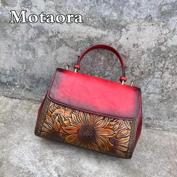 MOTAORA 2024, Новая женская кожаная сумка в стиле ретро, Роскошные дизайнерские сумки с тиснением в виде Подсолнуха, женские сумки через плечо с плечевым ремнем