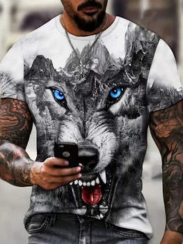 Мужская футболка Wild Wolf Element 2023 Летняя новинка Мужская мода с коротким рукавом Универсальный дышащий и удобный топ большого размера